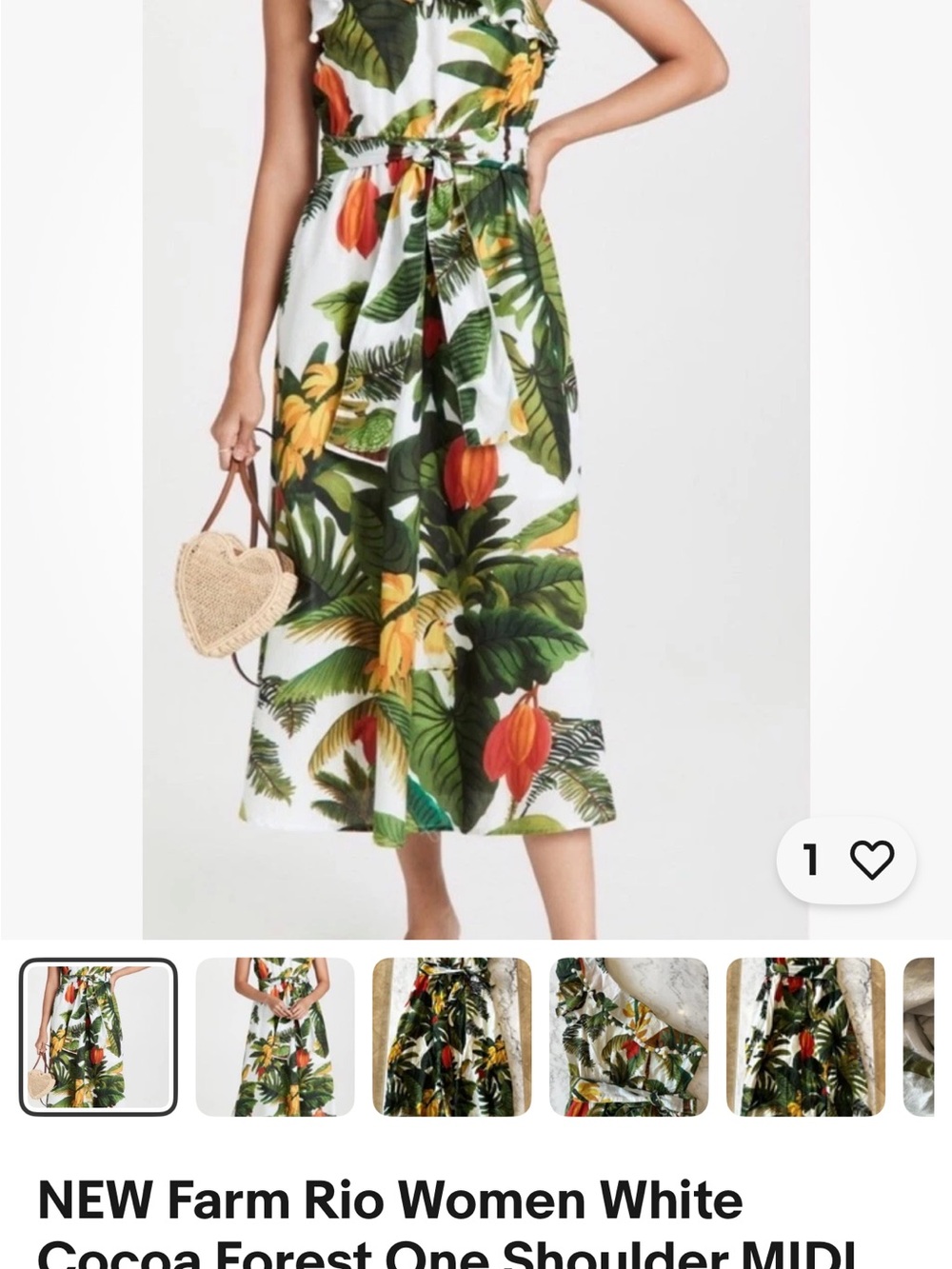 FARM Rio White Midi Skirt with Green Leaf and Orange Floral Print